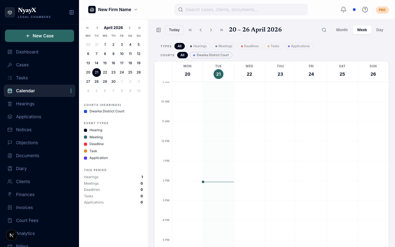 Calendar week view with filter bar