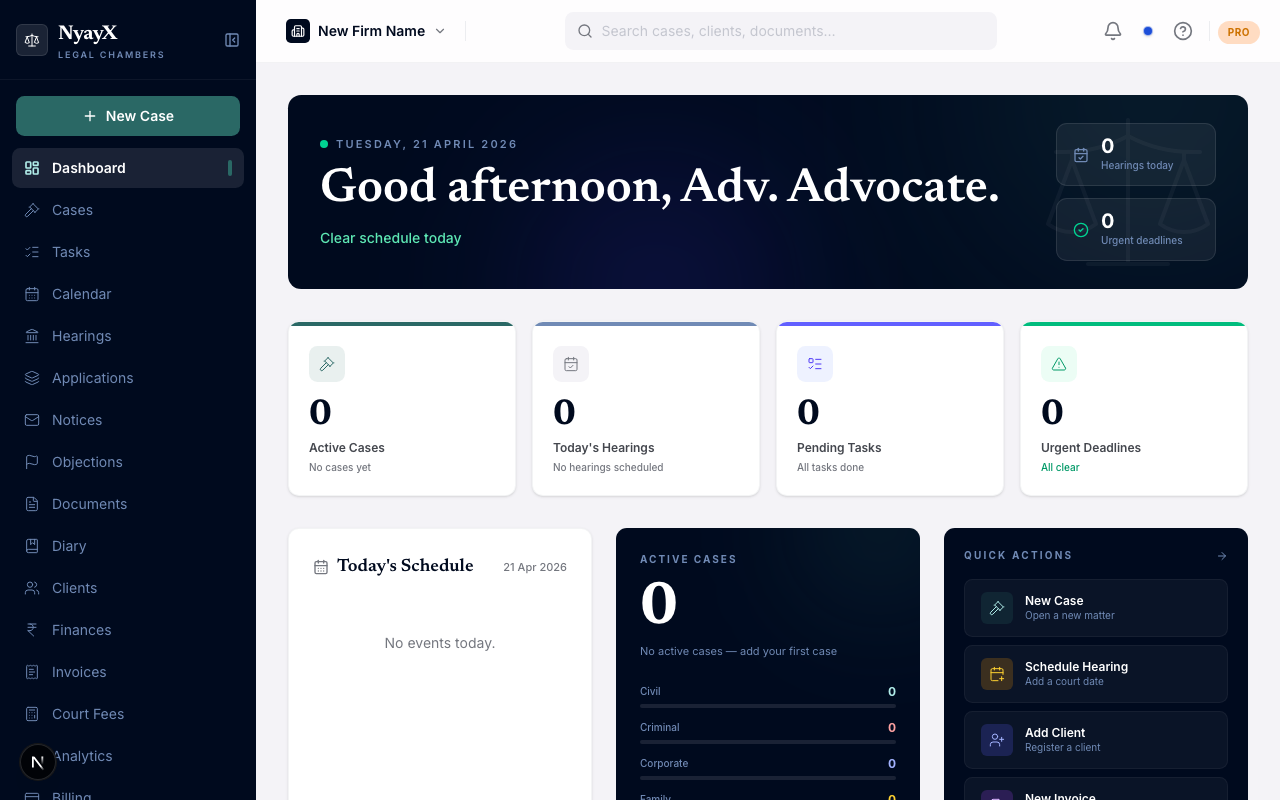 NyayX dashboard home