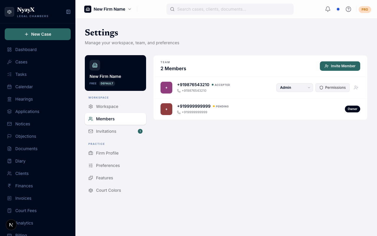 Members settings tab